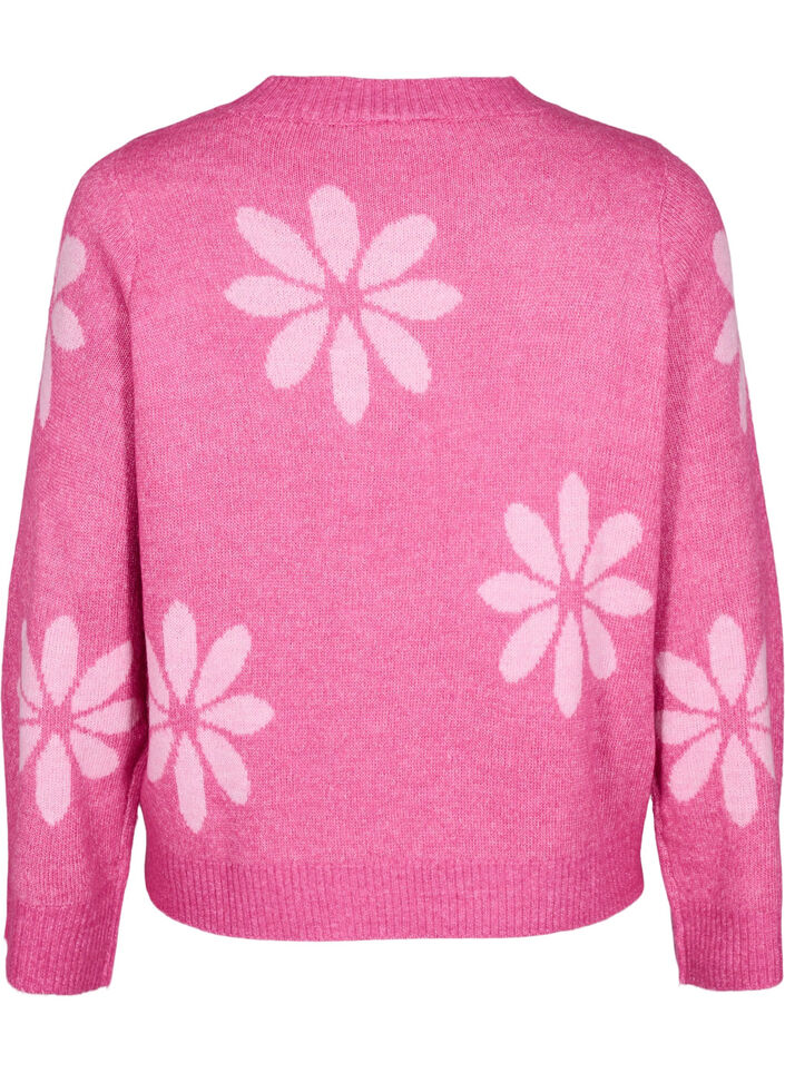Gebreide blouse met bloemen, Raspberry Rose Comb, Packshot image number 1