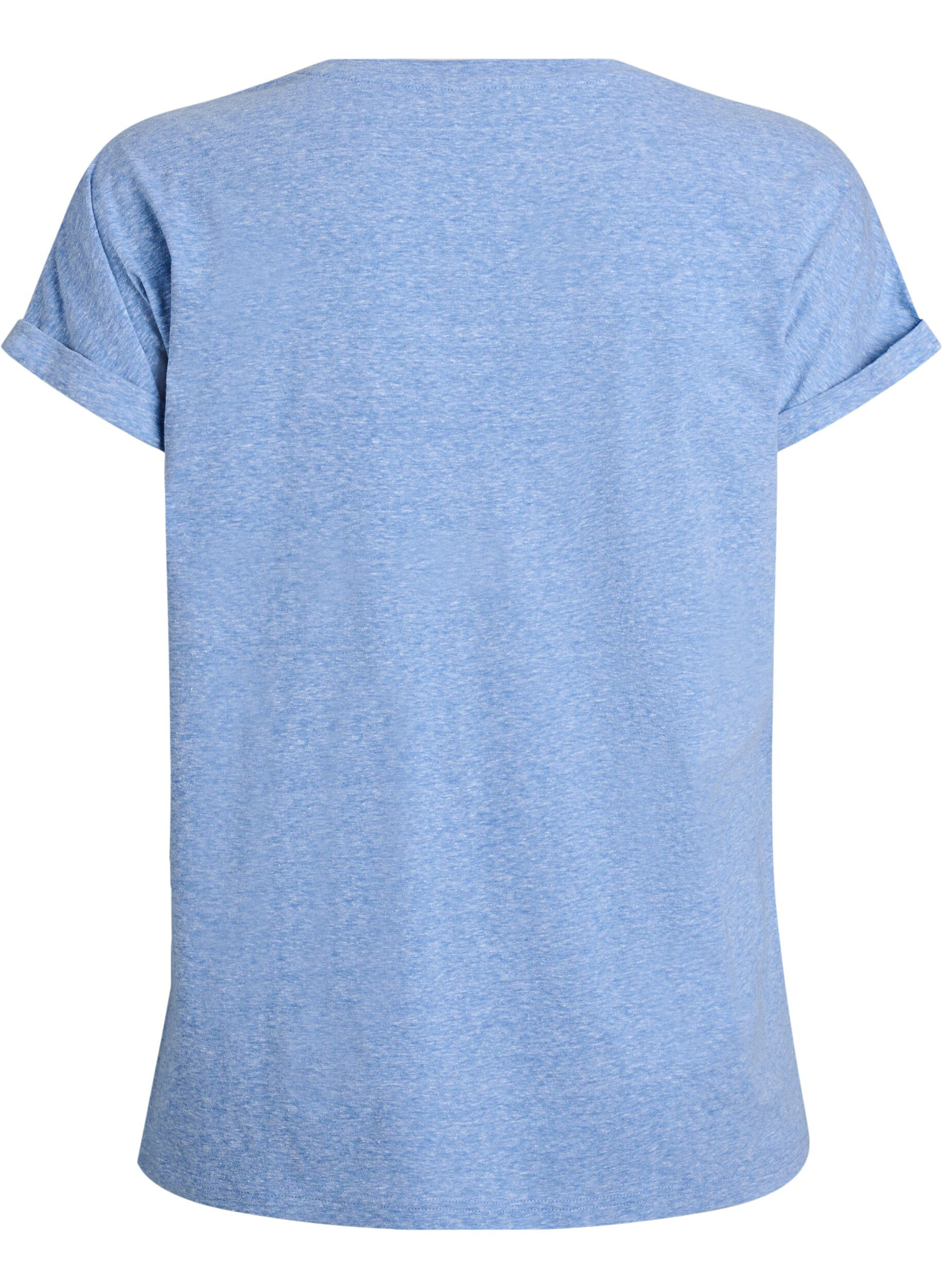 Zizzi Gem&ecirc;leerd T-shirt met korte mouwen, Blauw, Packshot image number 1