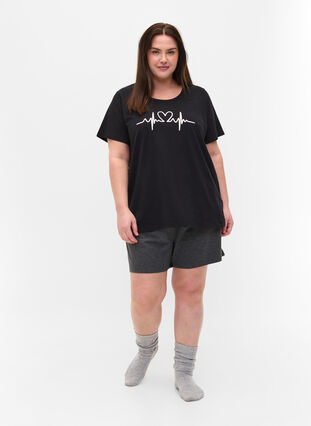 Pyjama t-shirt met korte mouwen en print, Black HEARTBEAT, Model image number 2