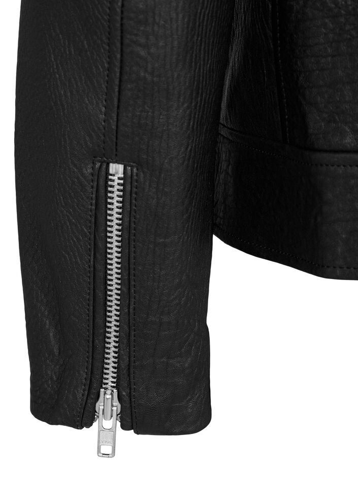 Leren bikerjas met zakken, Black, Packshot image number 3