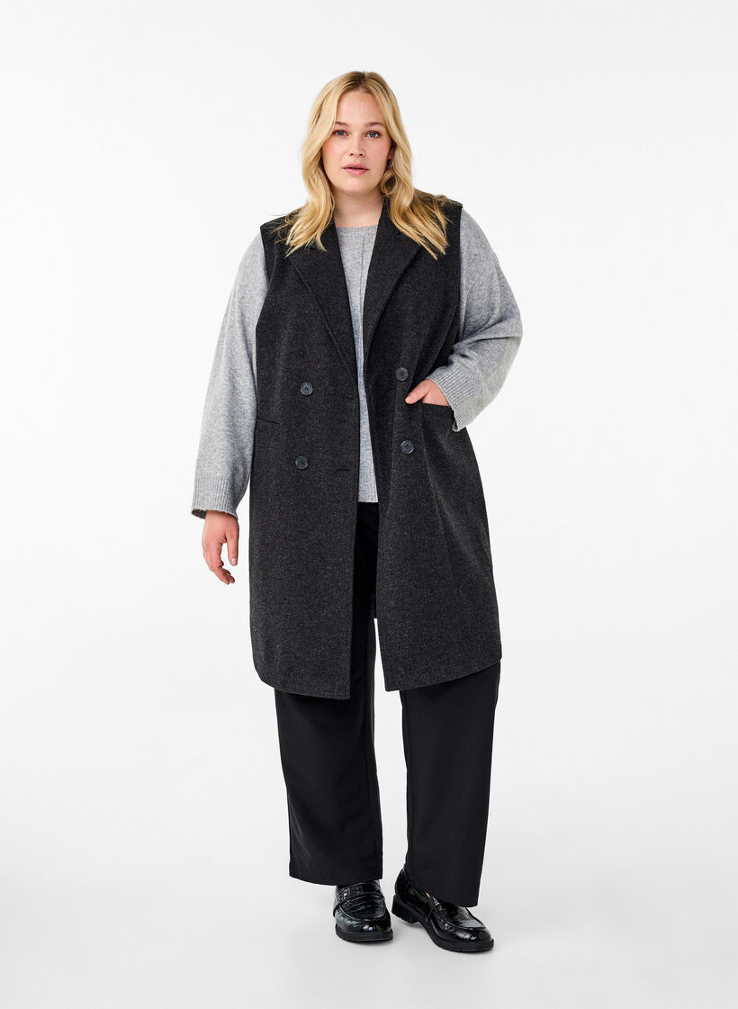 Lang vest in wollen look, Dark Grey Melange, Model image number 2