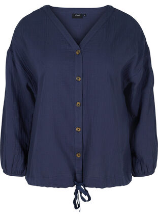 Katoenen blouse met verstelbare onderkant, Mood Indigo, Packshot image number 0