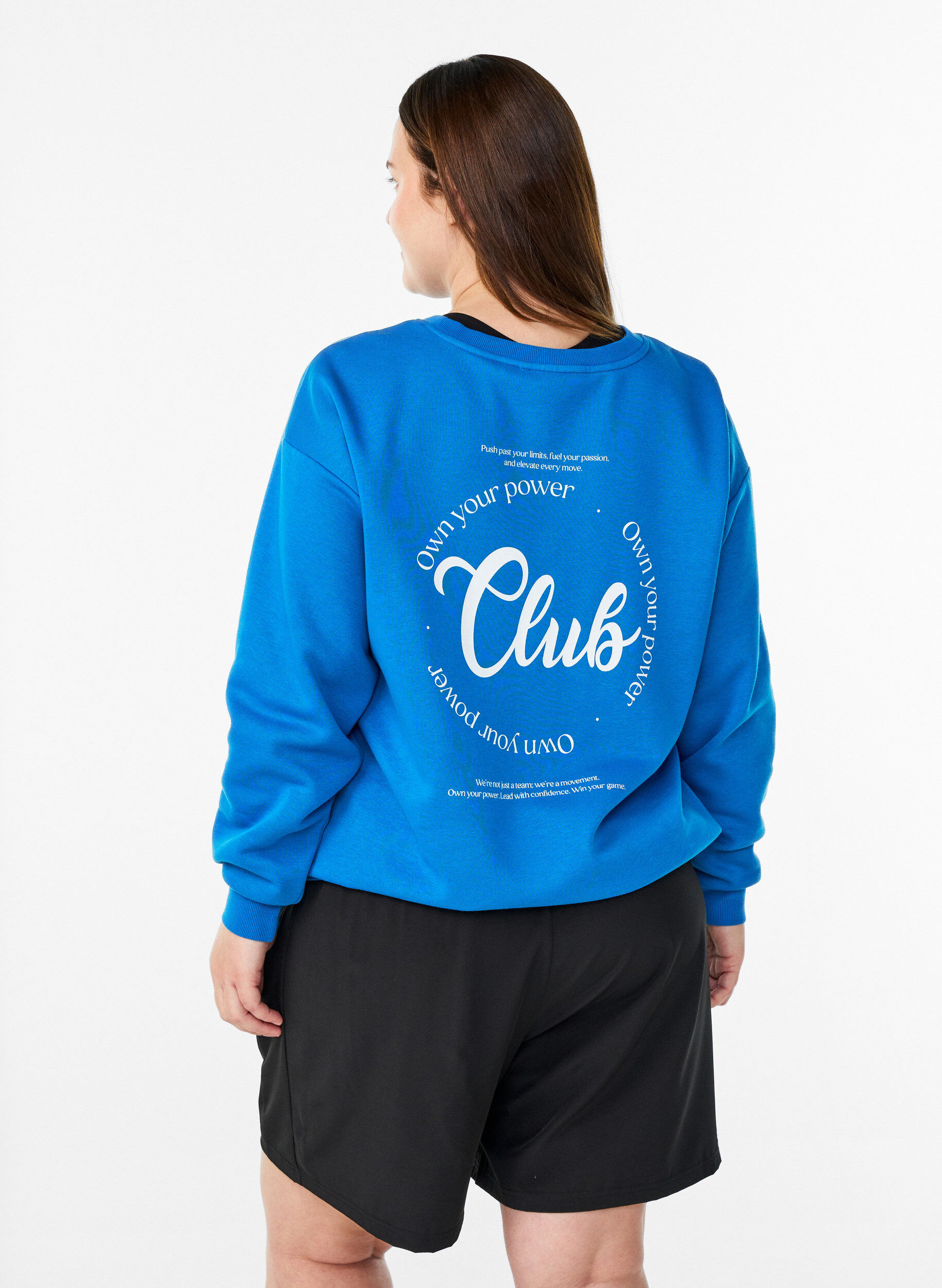 Zizzi Sweatshirt met tekst print, Blauw, Model image number 2