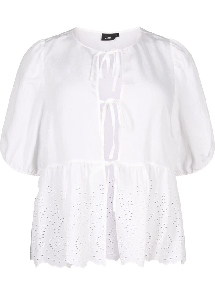 Viscose blouse met anglaise borduursel, Bright White, Packshot image number 0