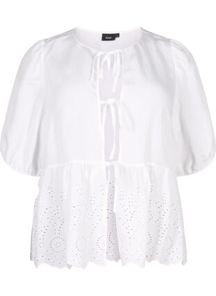 Viscose blouse met anglaise borduursel, Bright White, Packshot image number 0