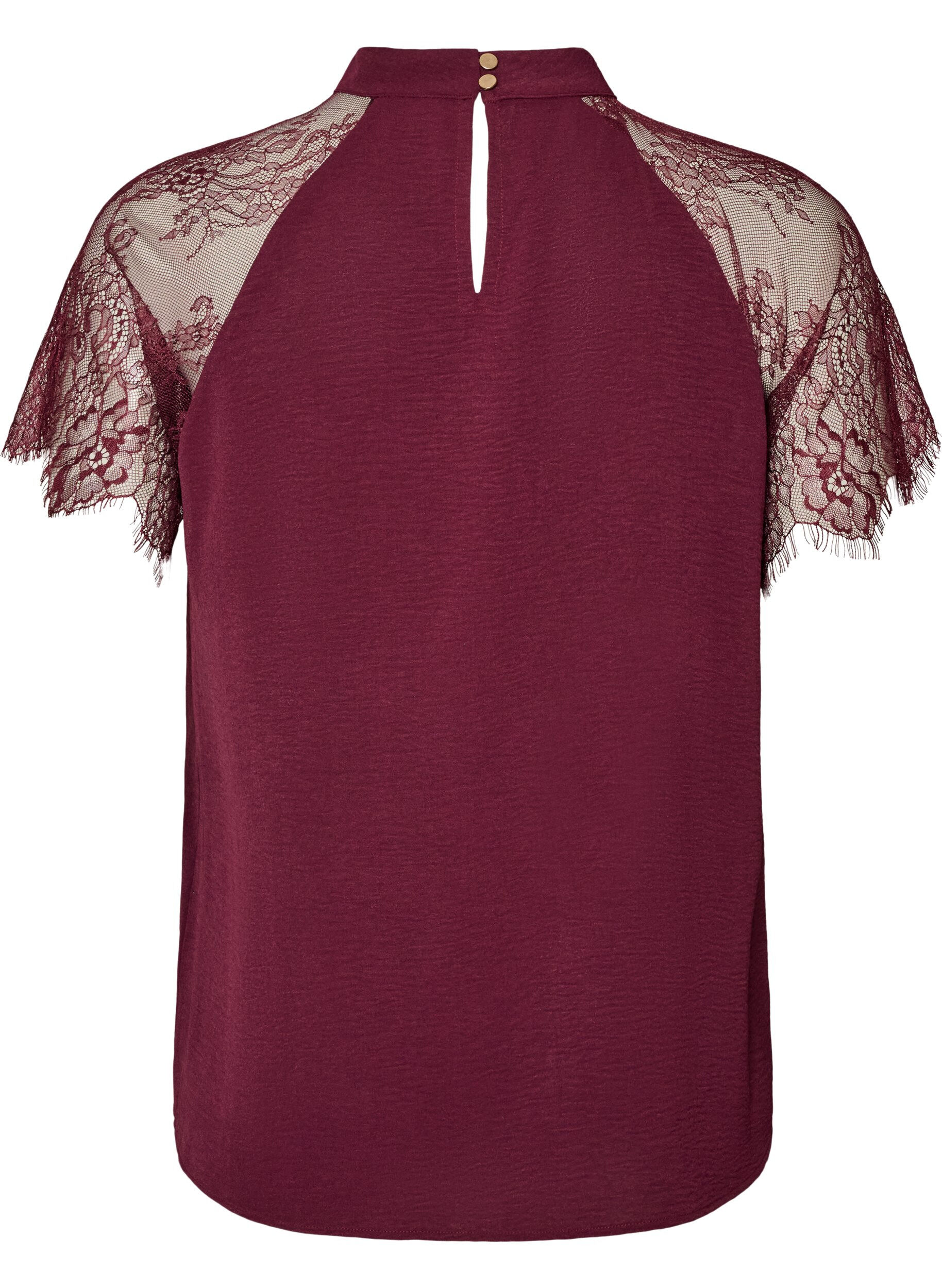 ZizziBlouse met korte kanten mouwen en hoge hals, Rood, Packshot image number 1
