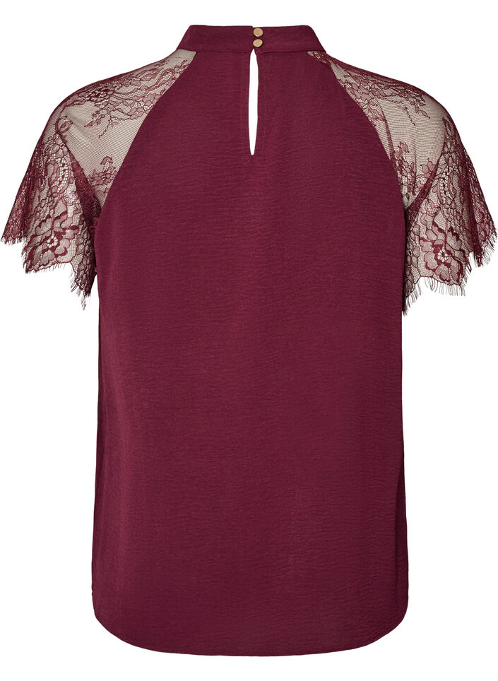 Blouse met korte kanten mouwen en hoge hals, Rood, Packshot image number 1