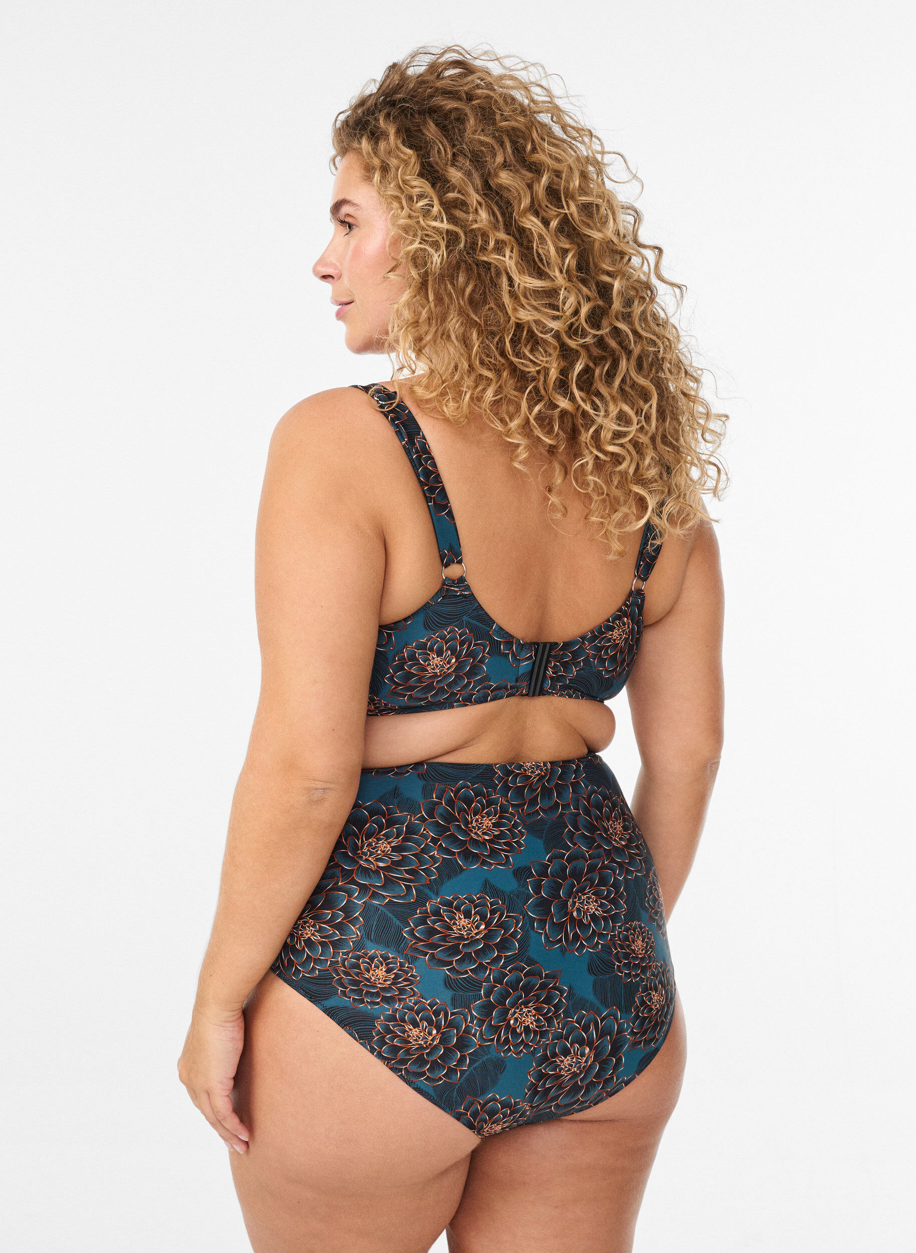 Zizzi Bikinibroekje met print en hoge taille, Blauw, Model image number 1