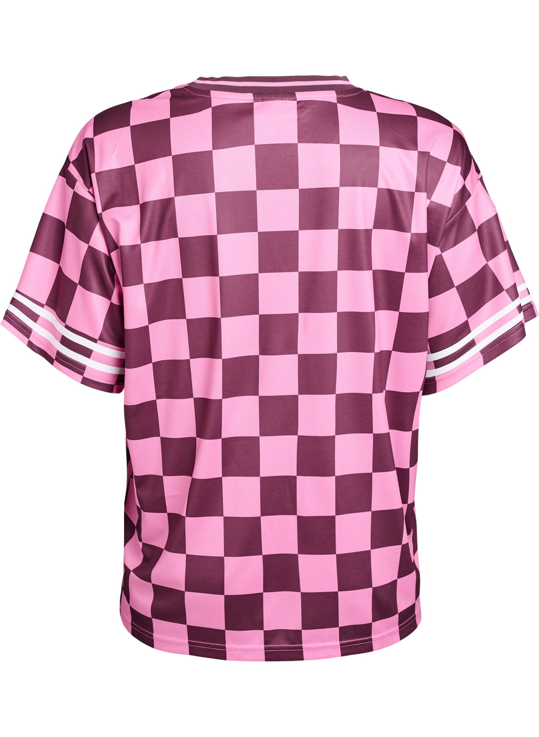 Zizzi Sporty T-shirt met ruiten en tekstprint, Rood, Packshot image number 1