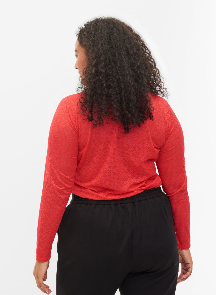 Nauwsluitende kanten blouse met lange mouwen, Hibiscus, Model image number 1