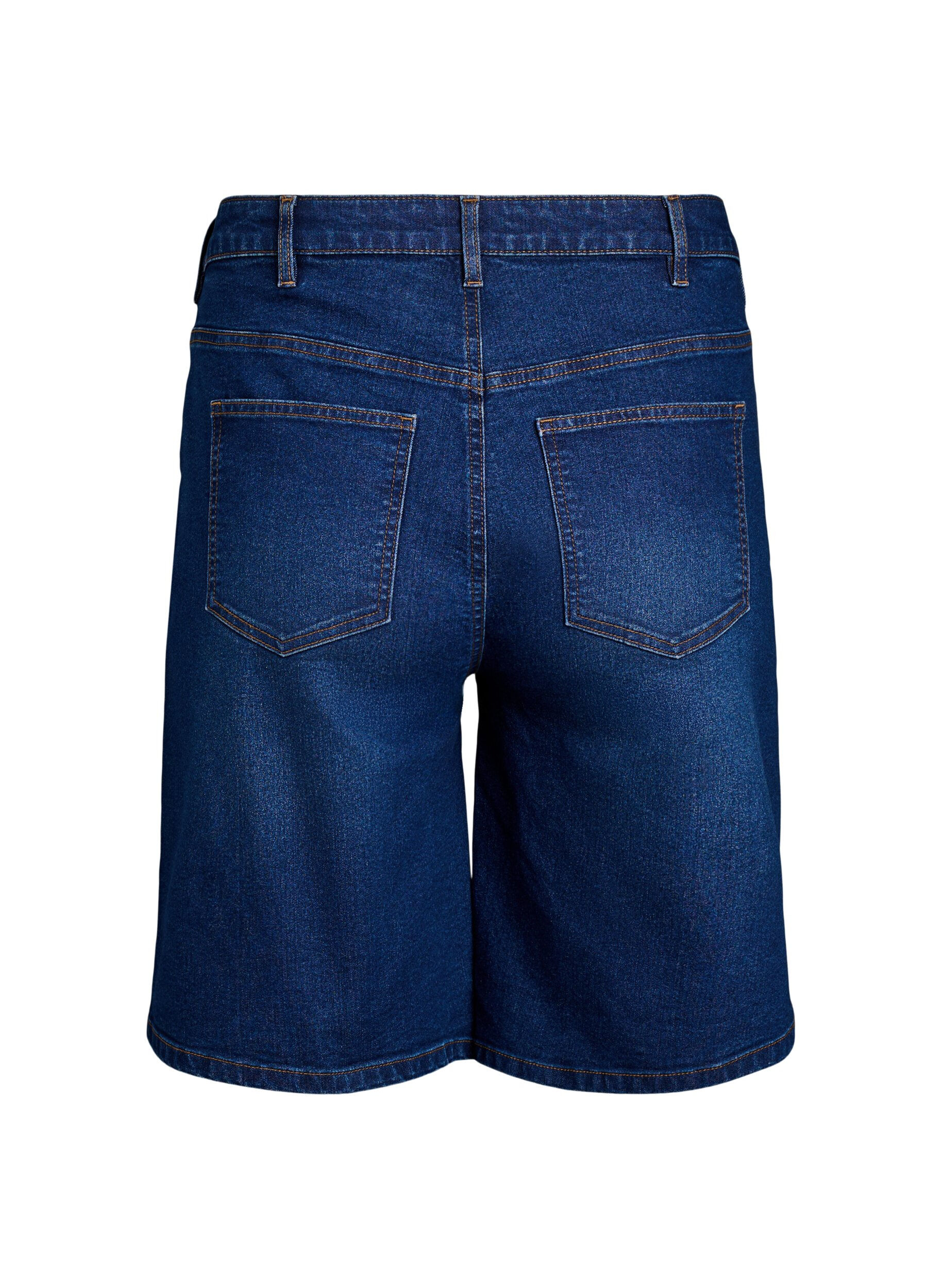 Zizzi Losse denim shorts met hoge taille, Blauw, Packshot image number 1