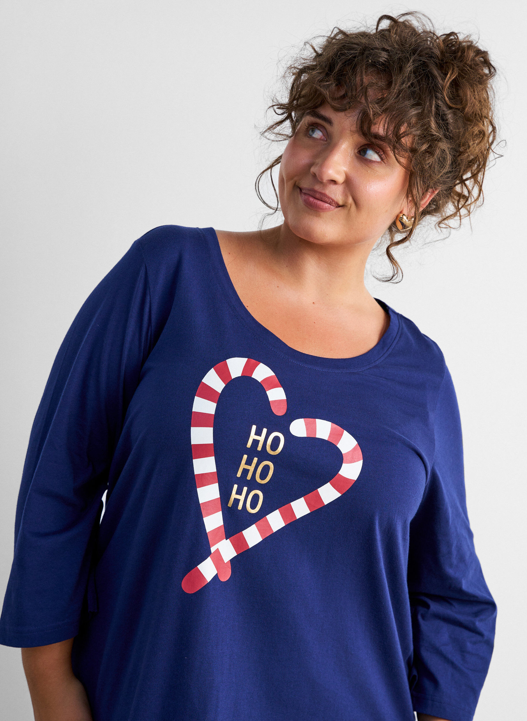 ZizziNachthemd in biologisch katoen met kerstmotief, Blauw, Model image number 4