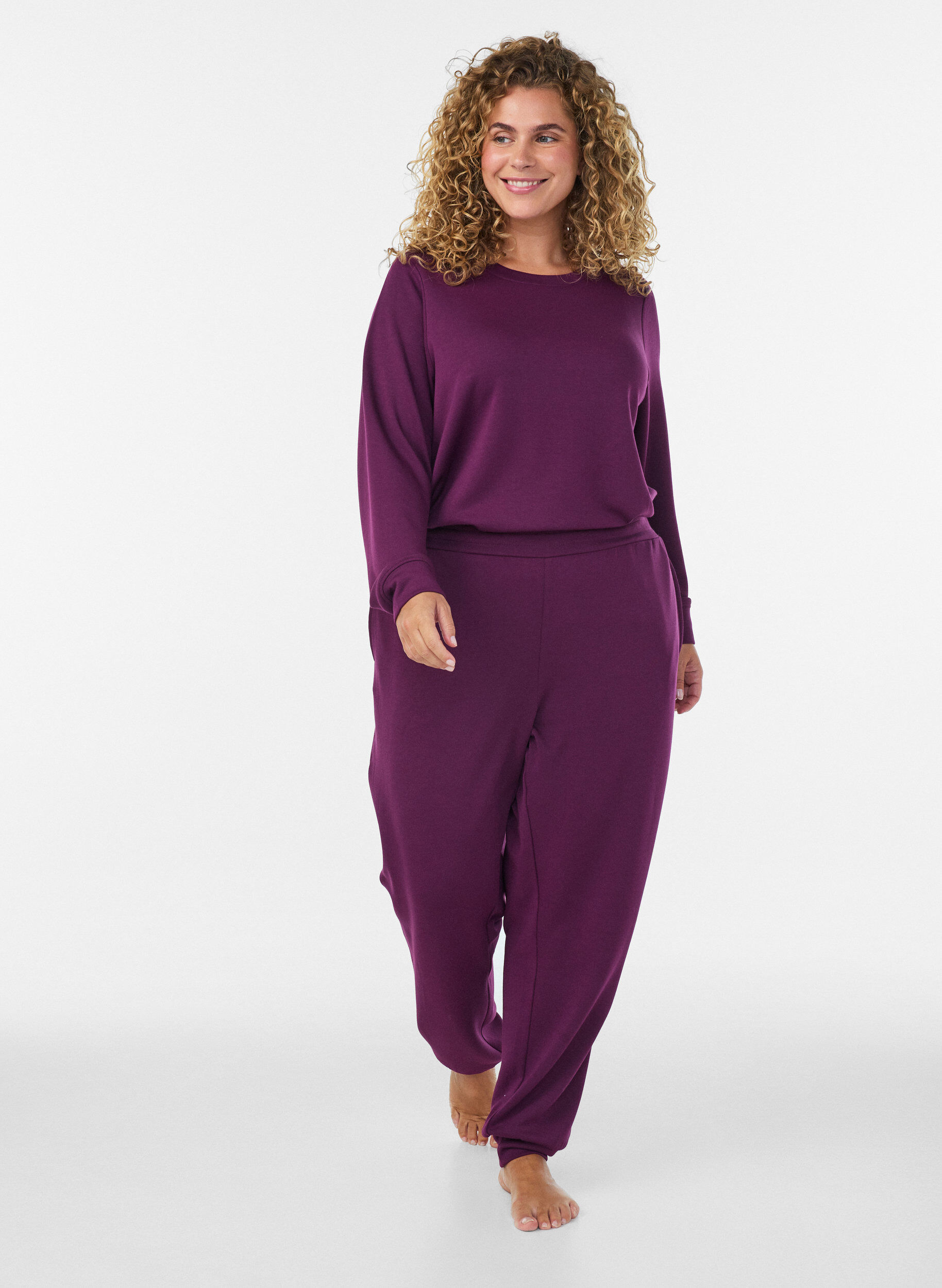 ZizziJerseybroek met hoge taille en zakken, Paars, Model image number 0
