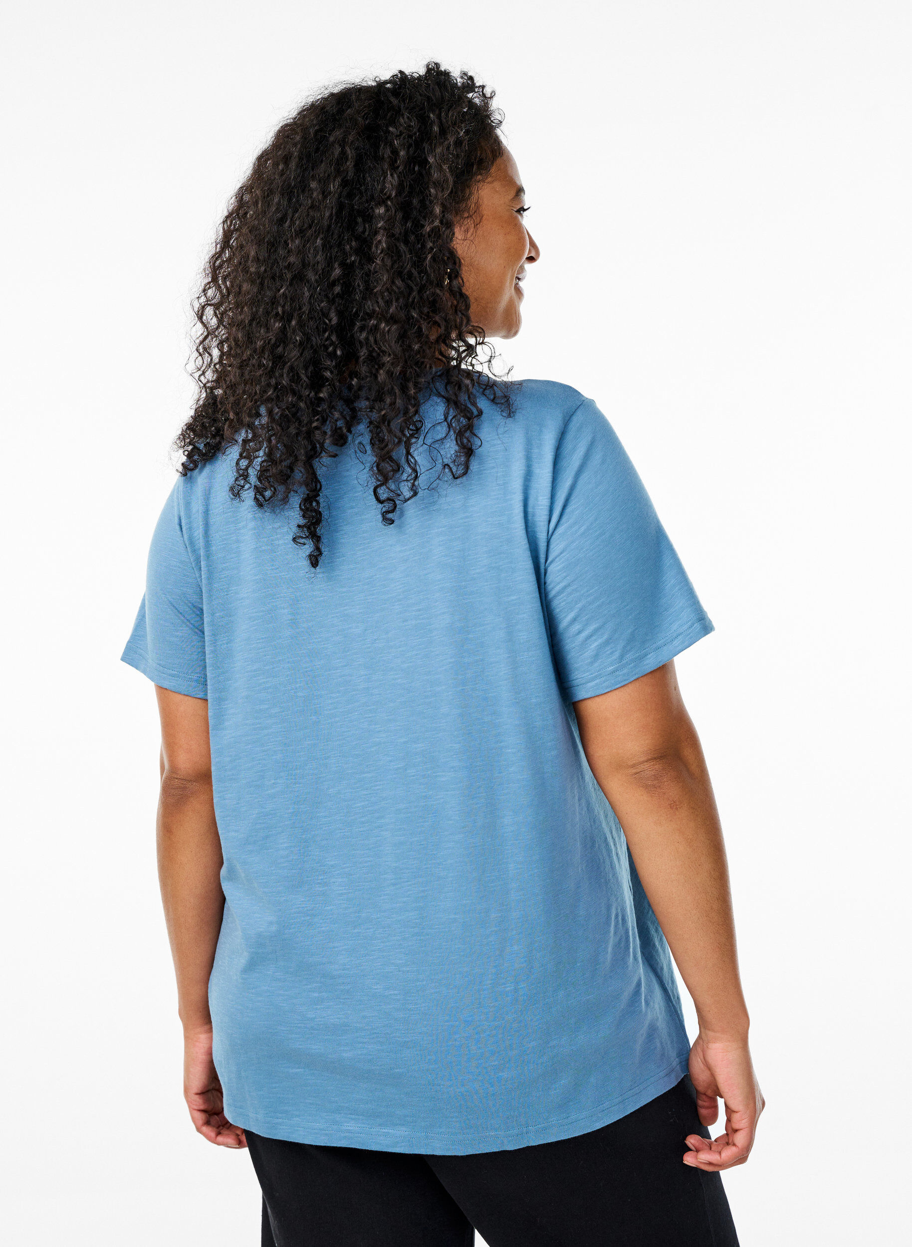 Zizzi FLASH - T-shirt met knoopdetail, Blauw, Model image number 2