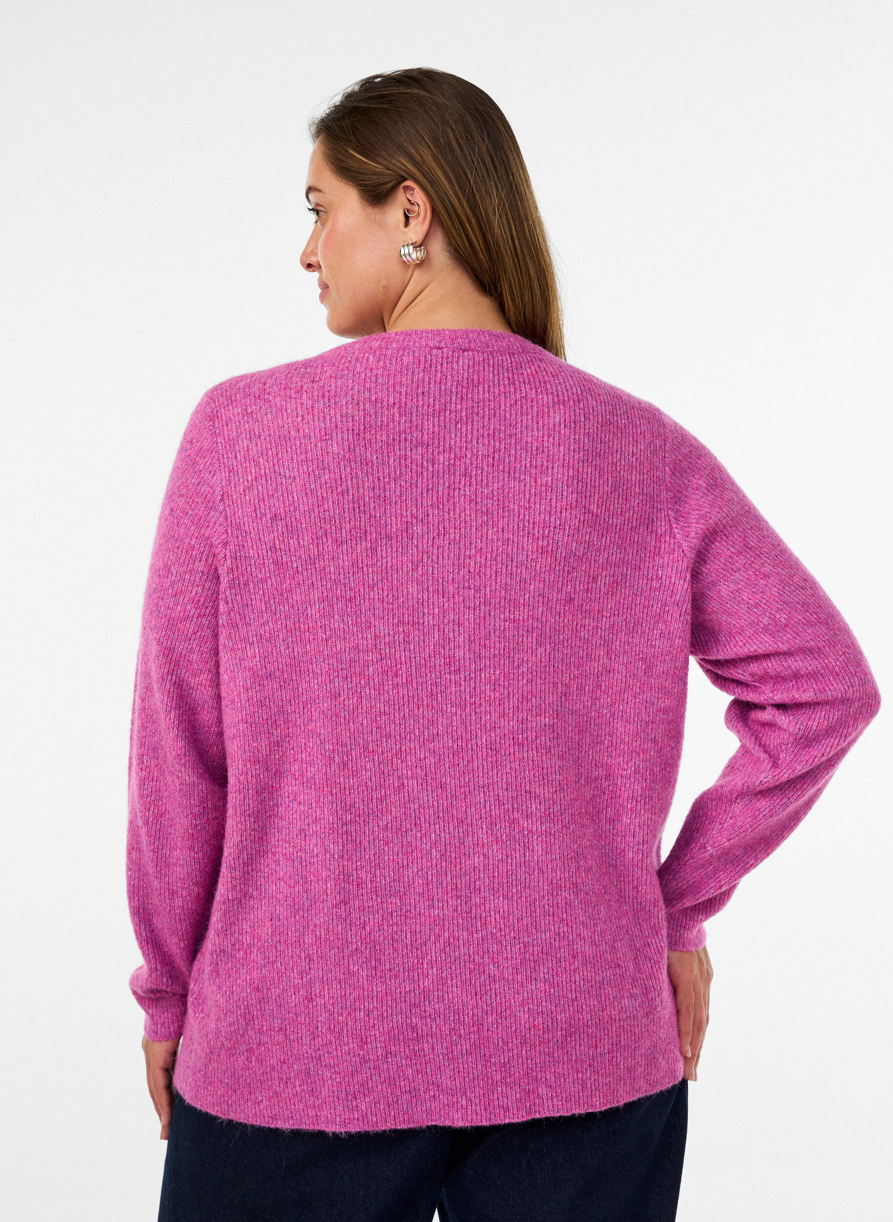 ZizziGem&ecirc;leerde gebreide blouse met ronde hals, Paars, Model image number 2