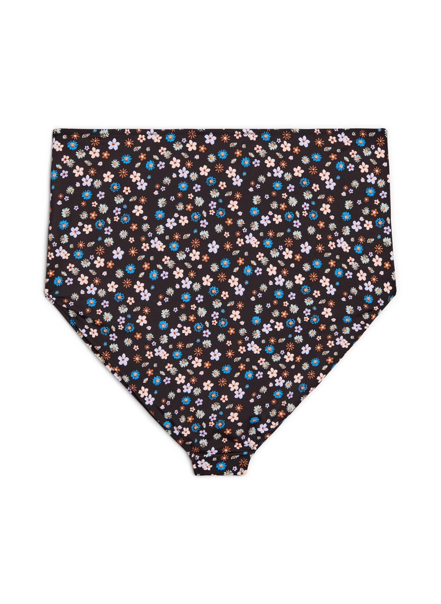 Zizzi Extra high-waisted bikinibroekje met bloemenprint, Bruin, Packshot image number 1