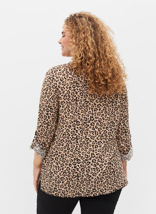 Viscose blouse met lange mouwen in dierenprint, Leo AOP, Model image number 1