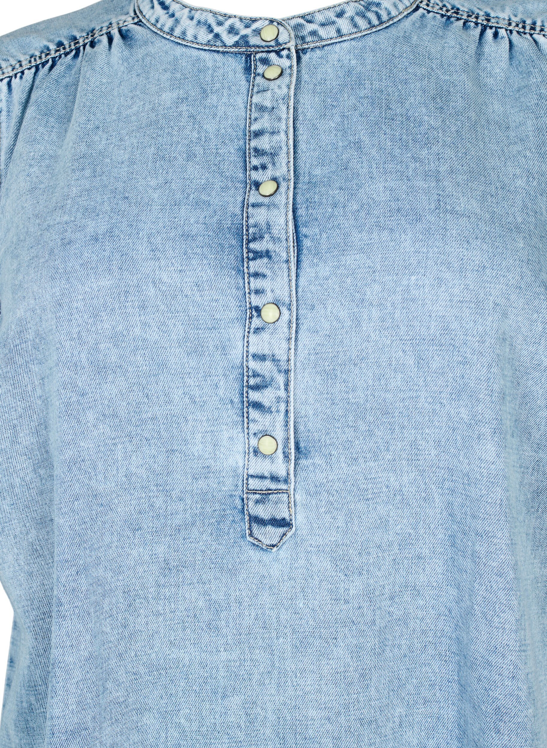Zizzi Denim jurk met korte mouwen en een A-lijnmodel, Blue denim, Packshot image number 2