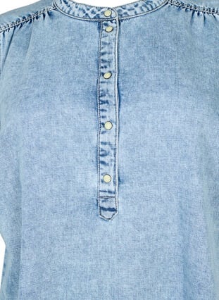 Denim jurk met korte mouwen en een A-lijnmodel, Blue denim, Packshot image number 2