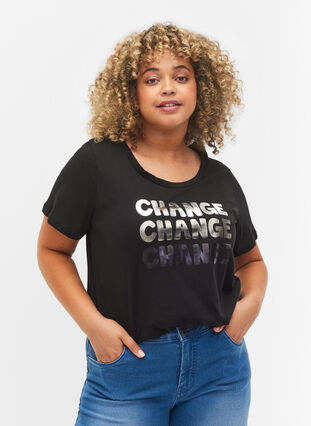 Katoenen t-shirt met korte mouwen, Black Change, Model image number 0