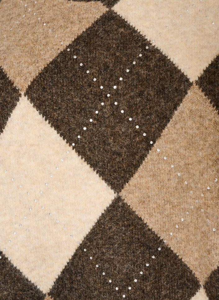 Gebreide top met argylepatroon en rhinestones, Bruin, Packshot image number 2