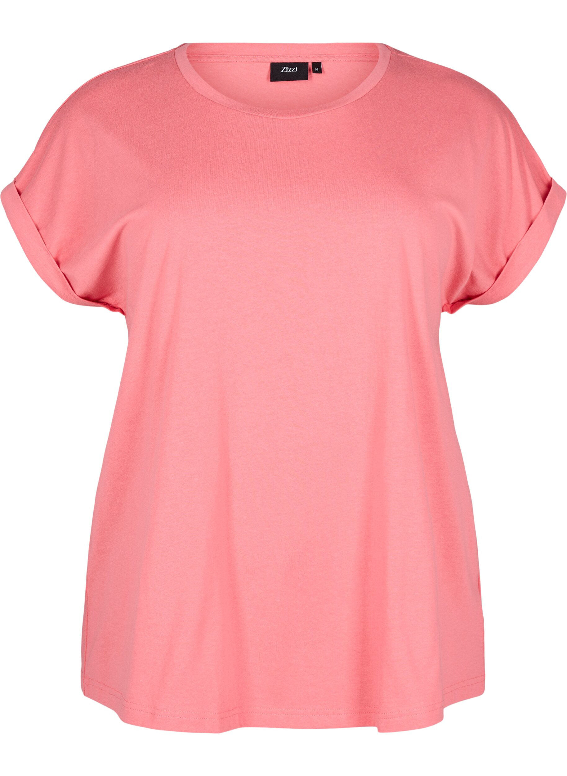 Zizzi T-shirt met korte mouwen van katoenmix, Roze, Packshot image number 0