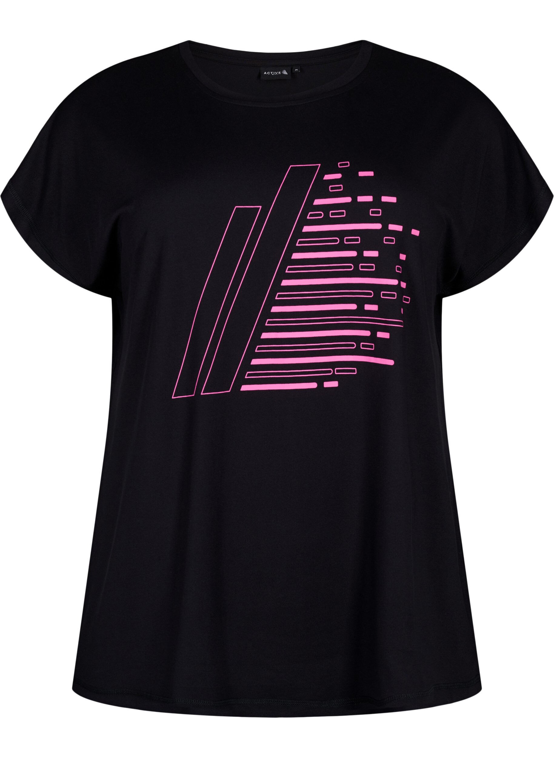 Zizzi Trainings-T-shirt met korte mouwen en print, Black/Sugar Plum, Packshot image number 0