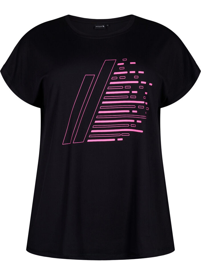 Trainings-T-shirt met korte mouwen en print, Black/Sugar Plum, Packshot image number 0