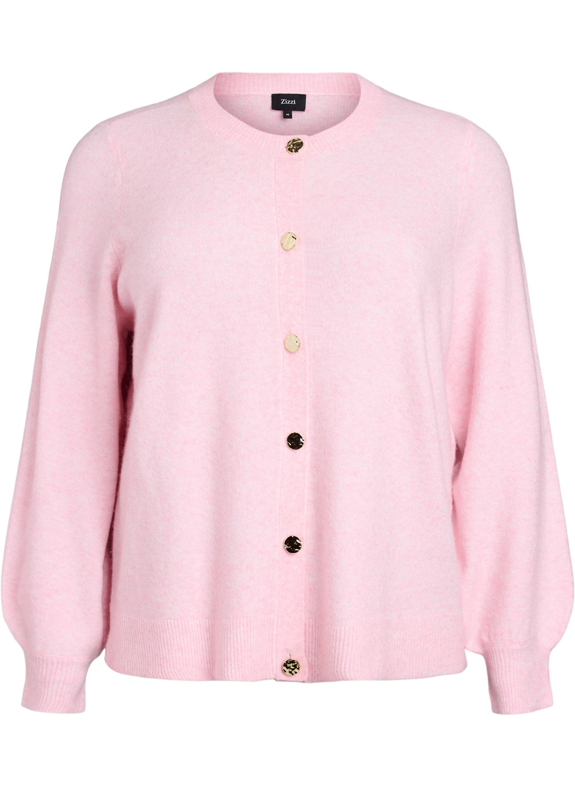 Zizzi Cardigan in zacht breisel met goudkleurige knopen, Roze, Packshot image number 0