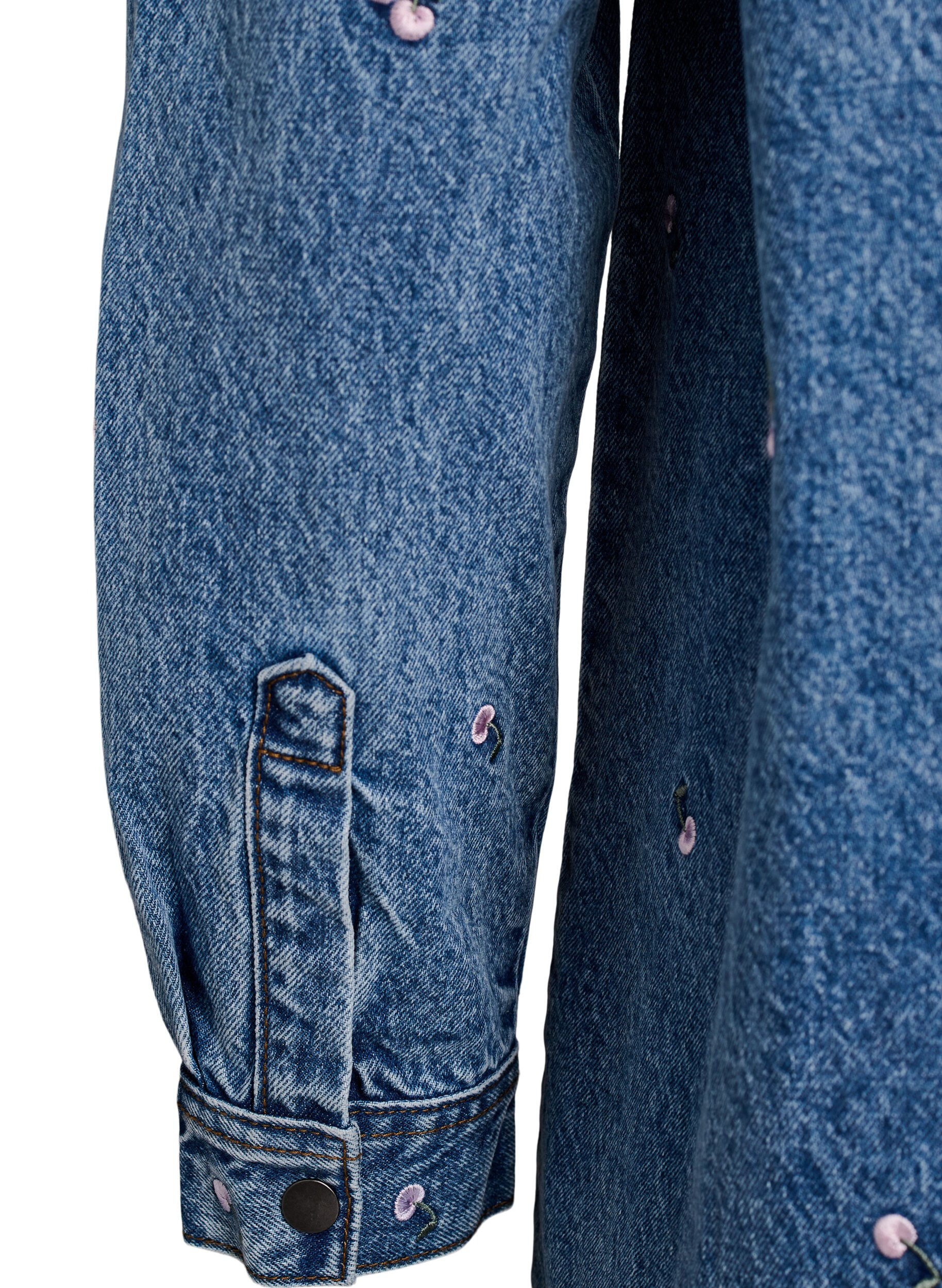 Zizzi Denim overhemd met geborduurde motieven, Blauw, Packshot image number 3