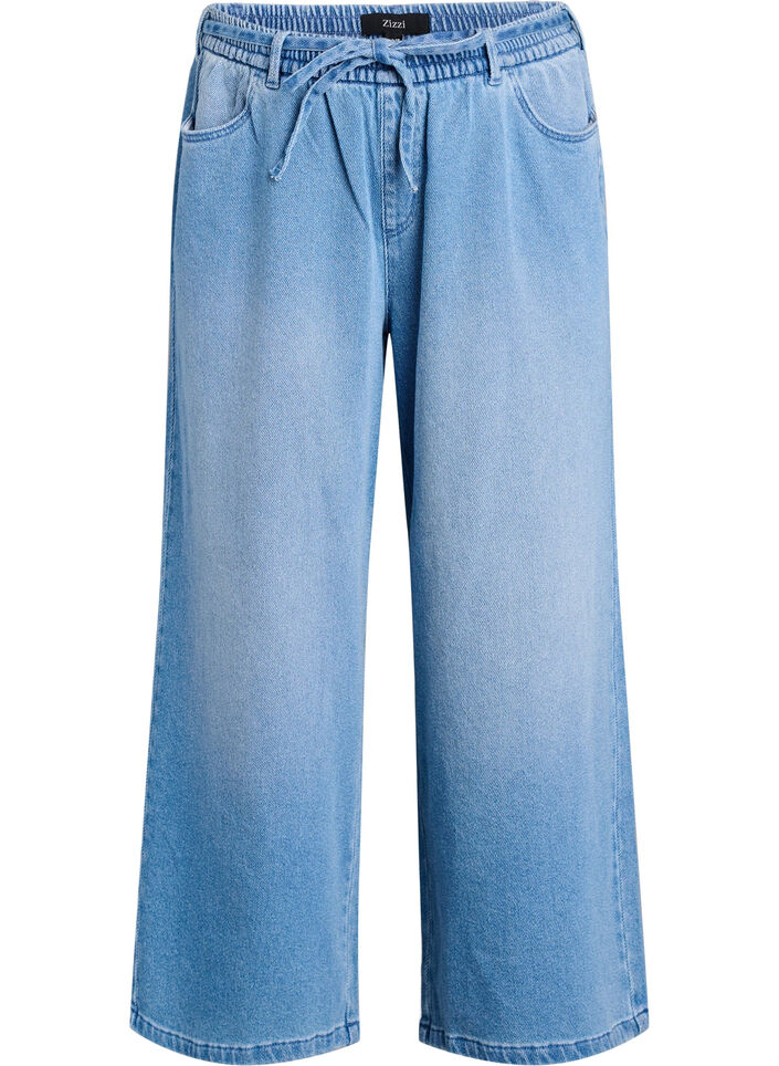 Losse pasvorm jeans met een elastische tailleband en een trekkoord, Blauw, Packshot image number 0
