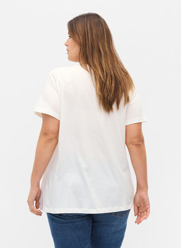 Katoenen T-shirt met parels, Warm Off-white, Model image number 1