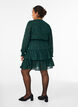 Korte jurk met ruches en een textuurpatroon, Groen, Model image number 2