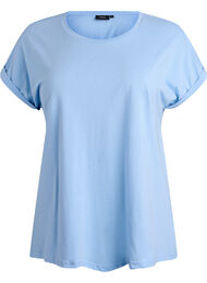 T-shirt met korte mouwen in een katoenmix, Blauw