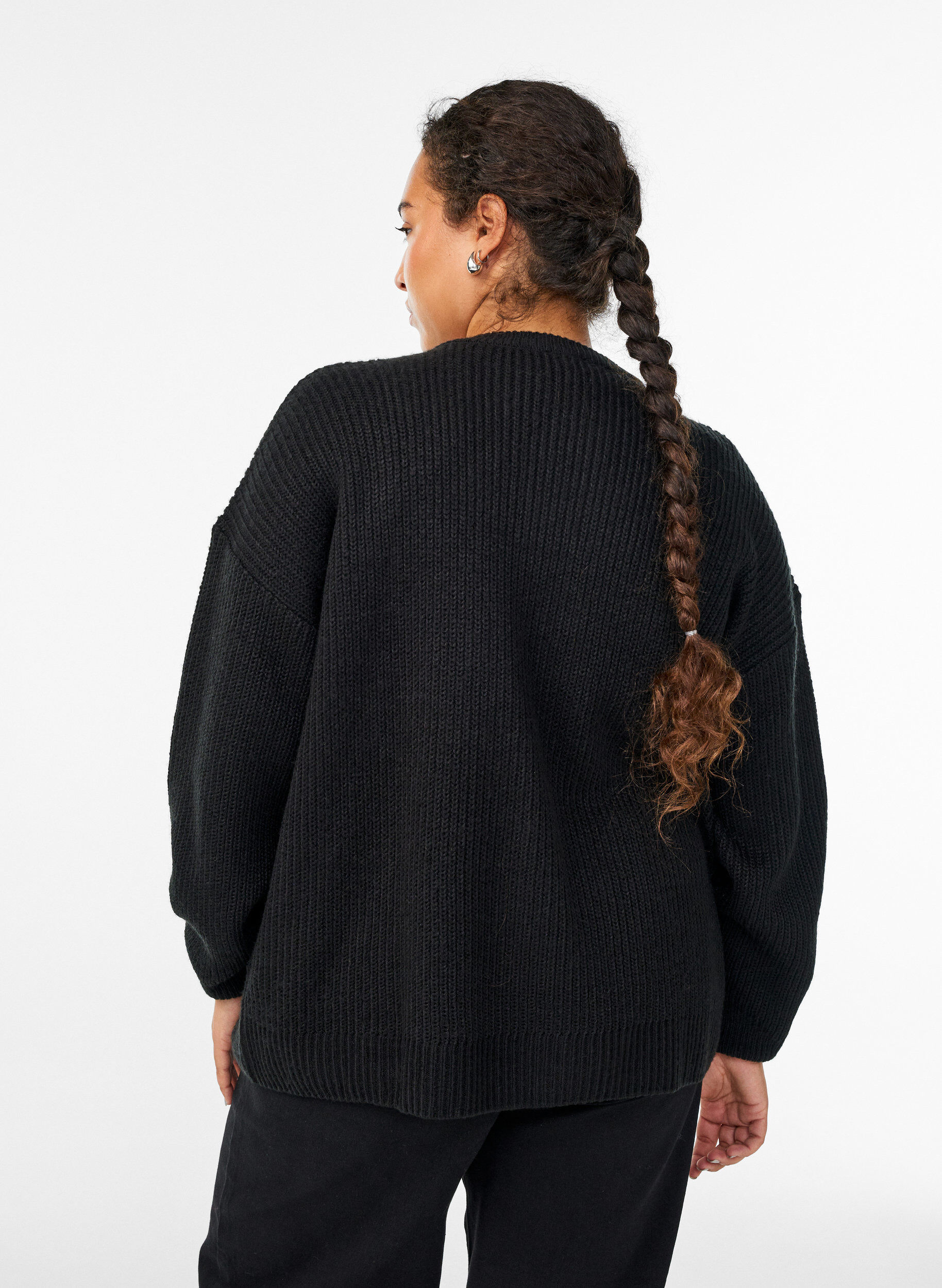 Zizzi FLASH - Breigoed cardigan met ritssluiting, Zwart, Model image number 2