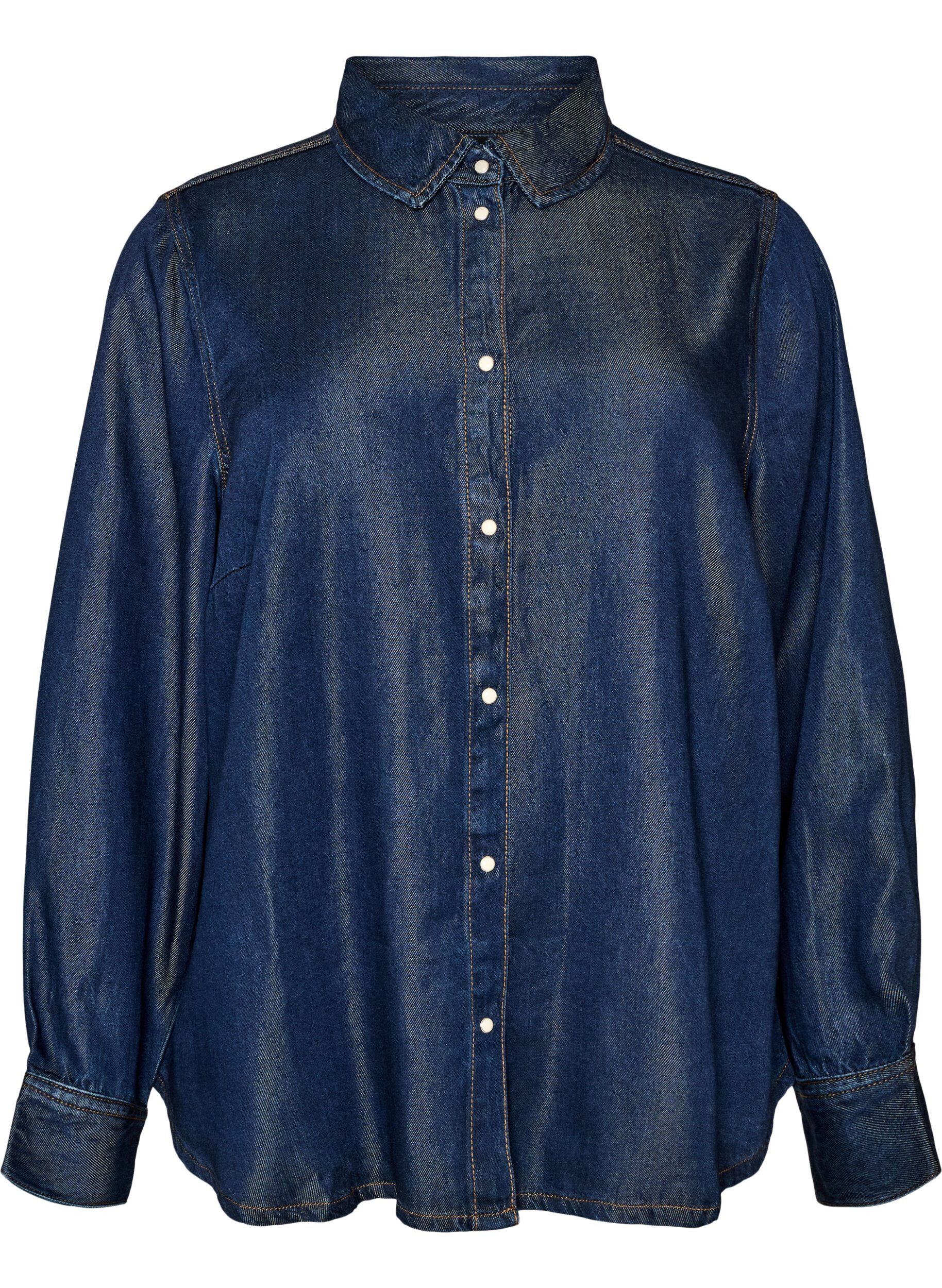 Denim blouse van lyocell met drukknopen