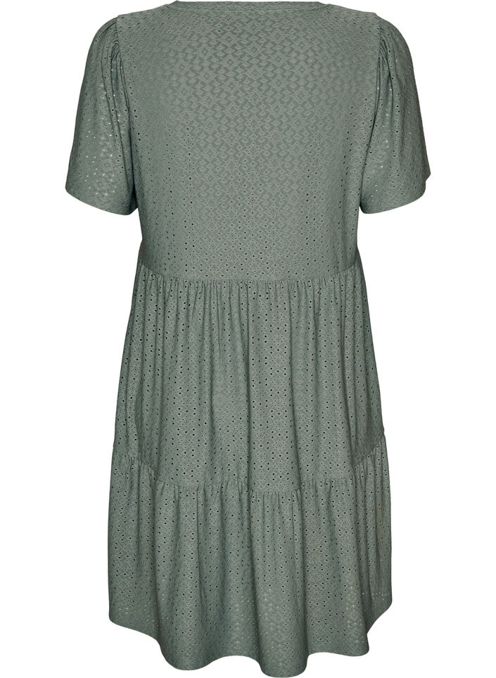 Korte jurk met kantpatroon en gelaagde rok, Groen, Packshot image number 1