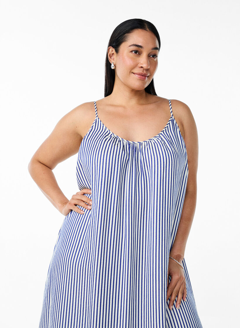 Zomerjurk met strepen en A-lijn pasvorm, Blauw, Model image number 2
