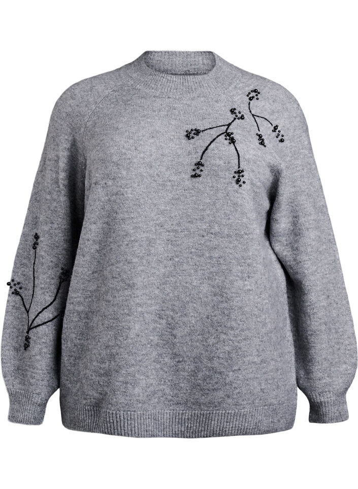 Trui met parelborduursel, Grijs, Packshot image number 0