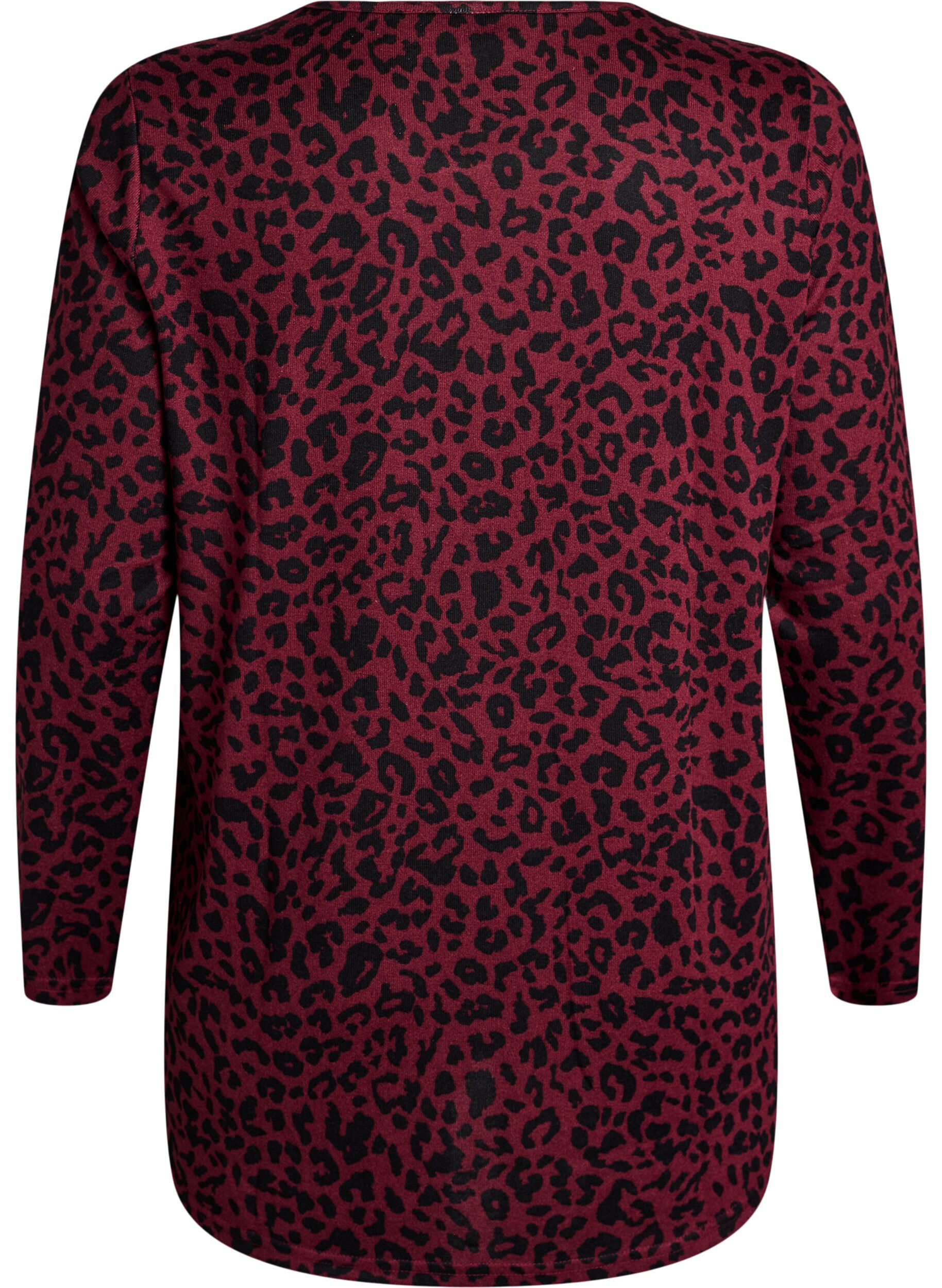 ZizziLuipaardprint blouse met lange mouwen, Donker Bordeaux, Packshot image number 1
