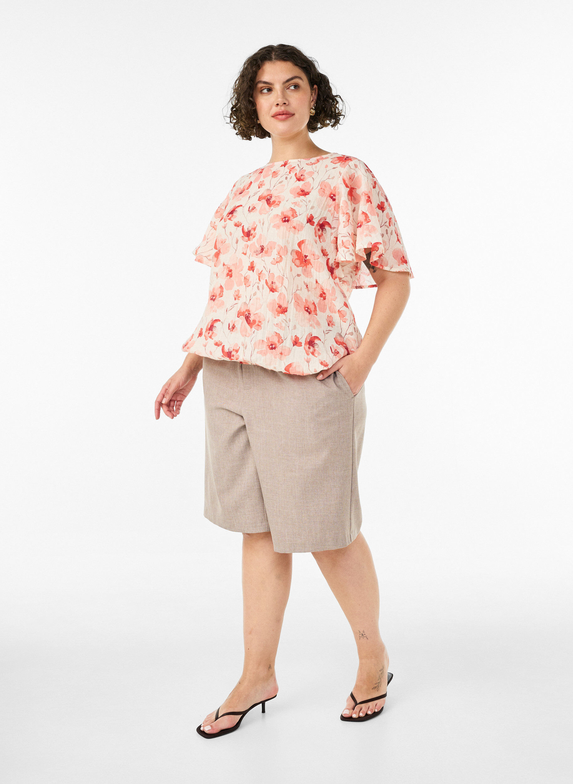 Blouse met ballonavorm en vleermuismouwen, Oranje, Model