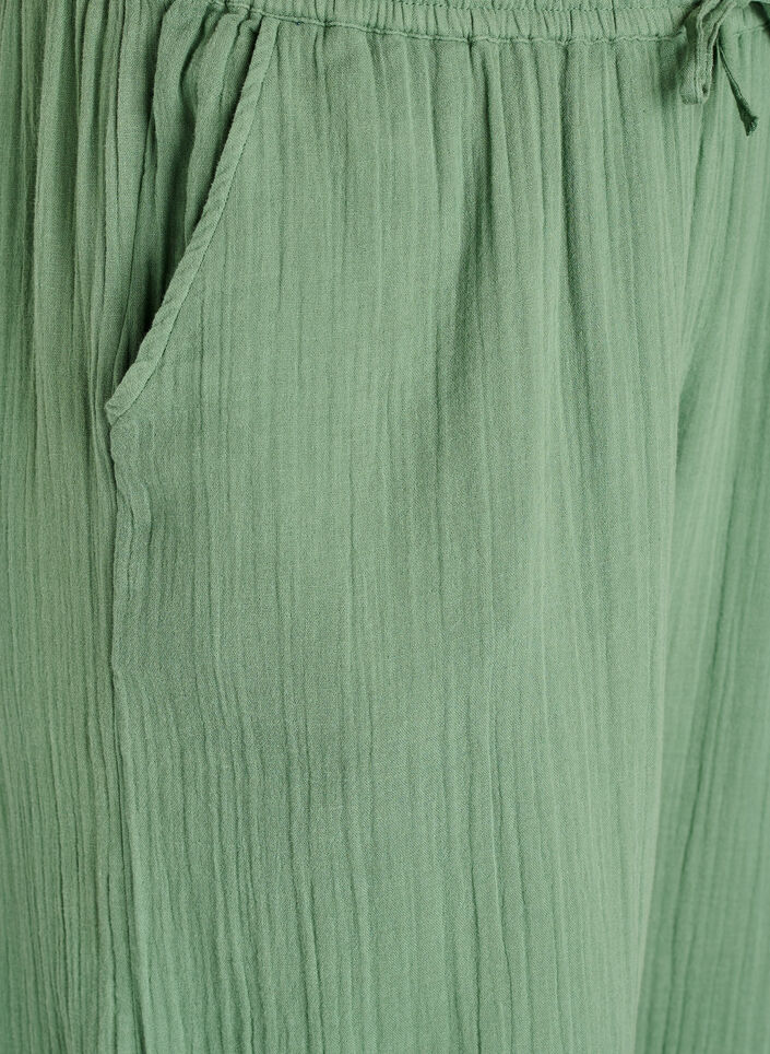 High-waist katoenen mousseline broek met losse pijpen, Groen, Packshot image number 2