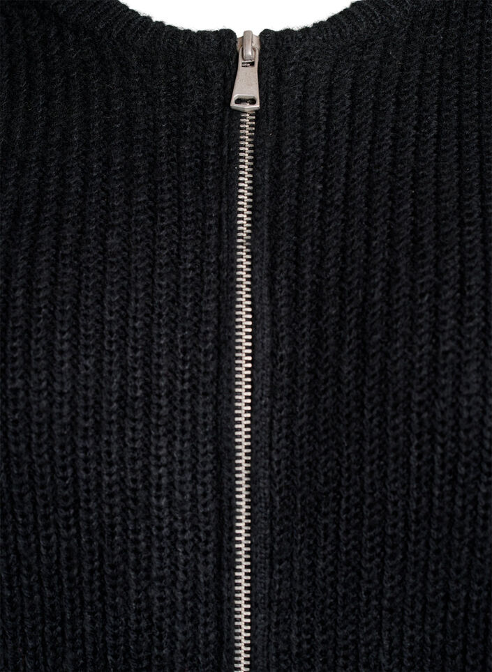 Breigoed cardigan met ritssluiting, Zwart, Packshot image number 2