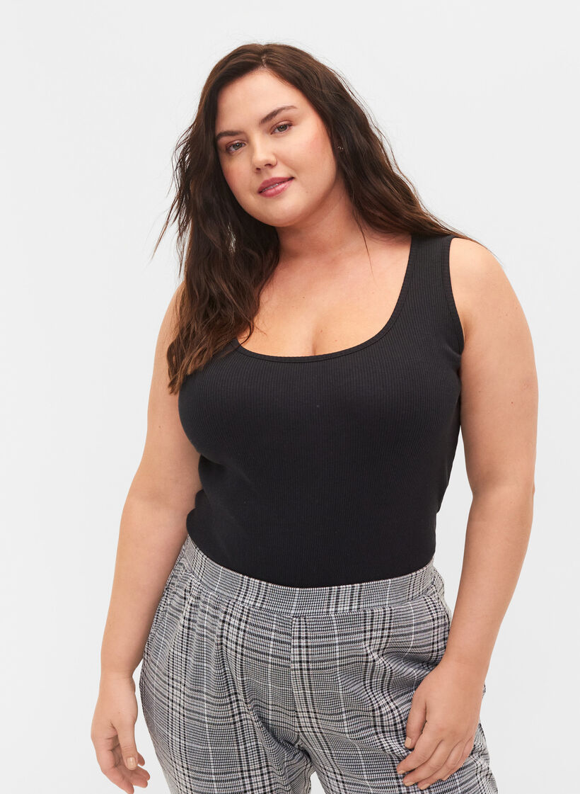 2-pack basic tanktops in rib, Black/Bright White, Model image number 0
