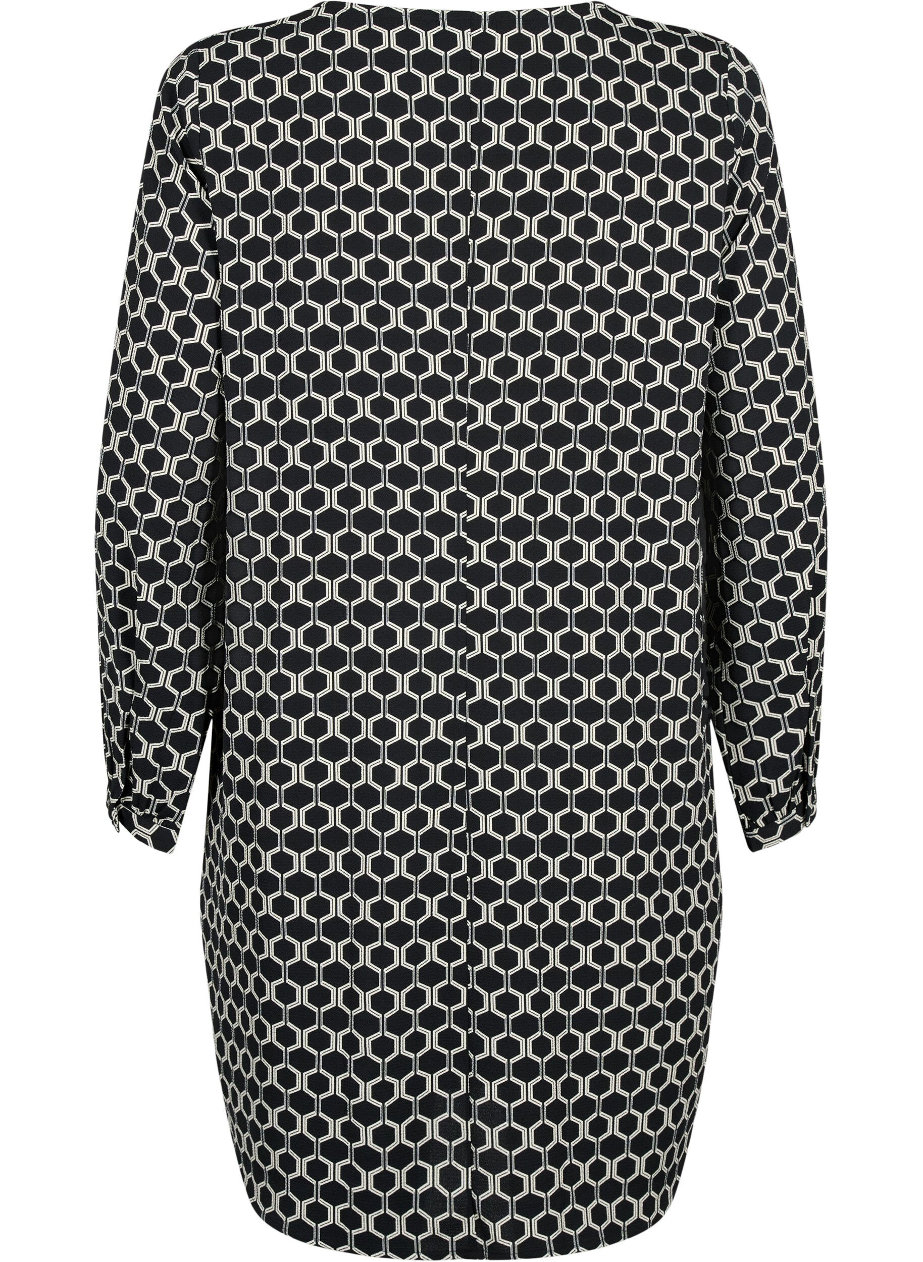 Zizzi Jurk met V-hals en print, Black Graphic AOP, Packshot image number 1