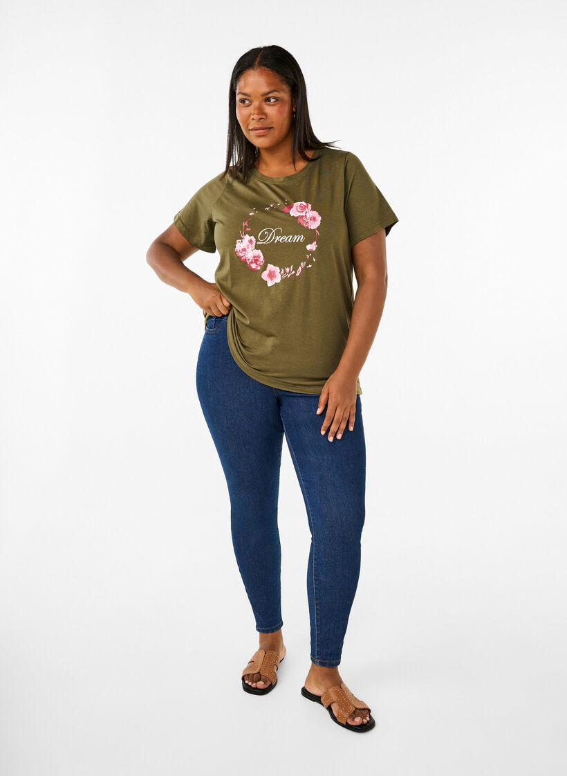 FLASH - T-shirt met motief, Olive Night Flower, Model image number 2