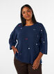 Jumper met hartjes en 3/4 mouwen, Blauw, Model image number 0