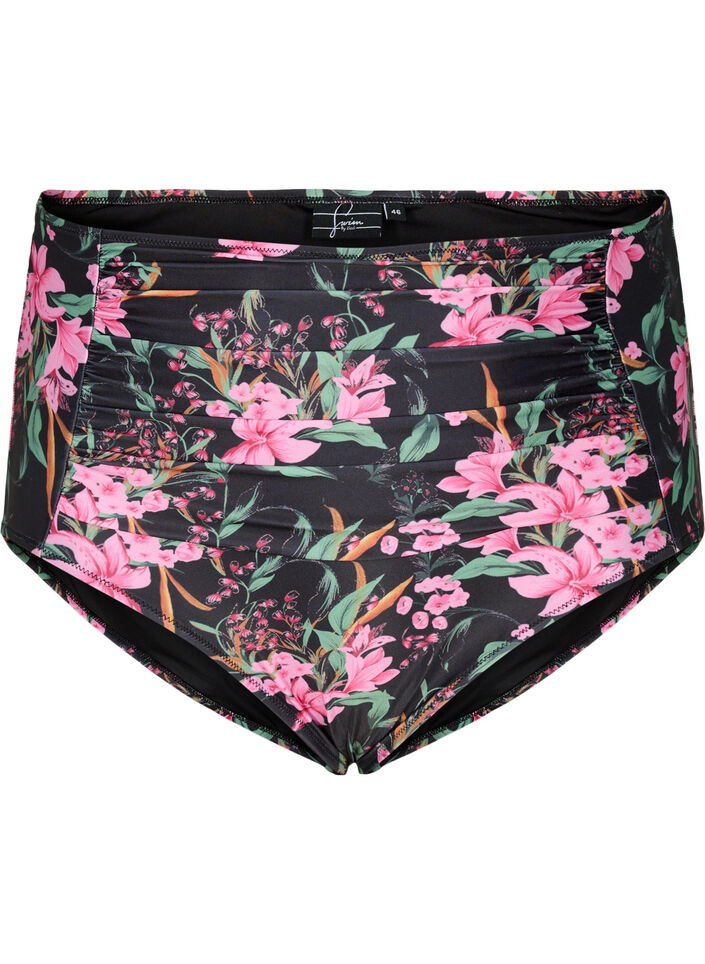 Bikinibroekje met extra hoge taille en print, Roze, Packshot image number 0