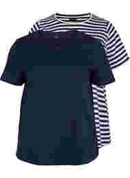 Set van 2 basic t-shirts in katoen, Navy/Navy Stripe