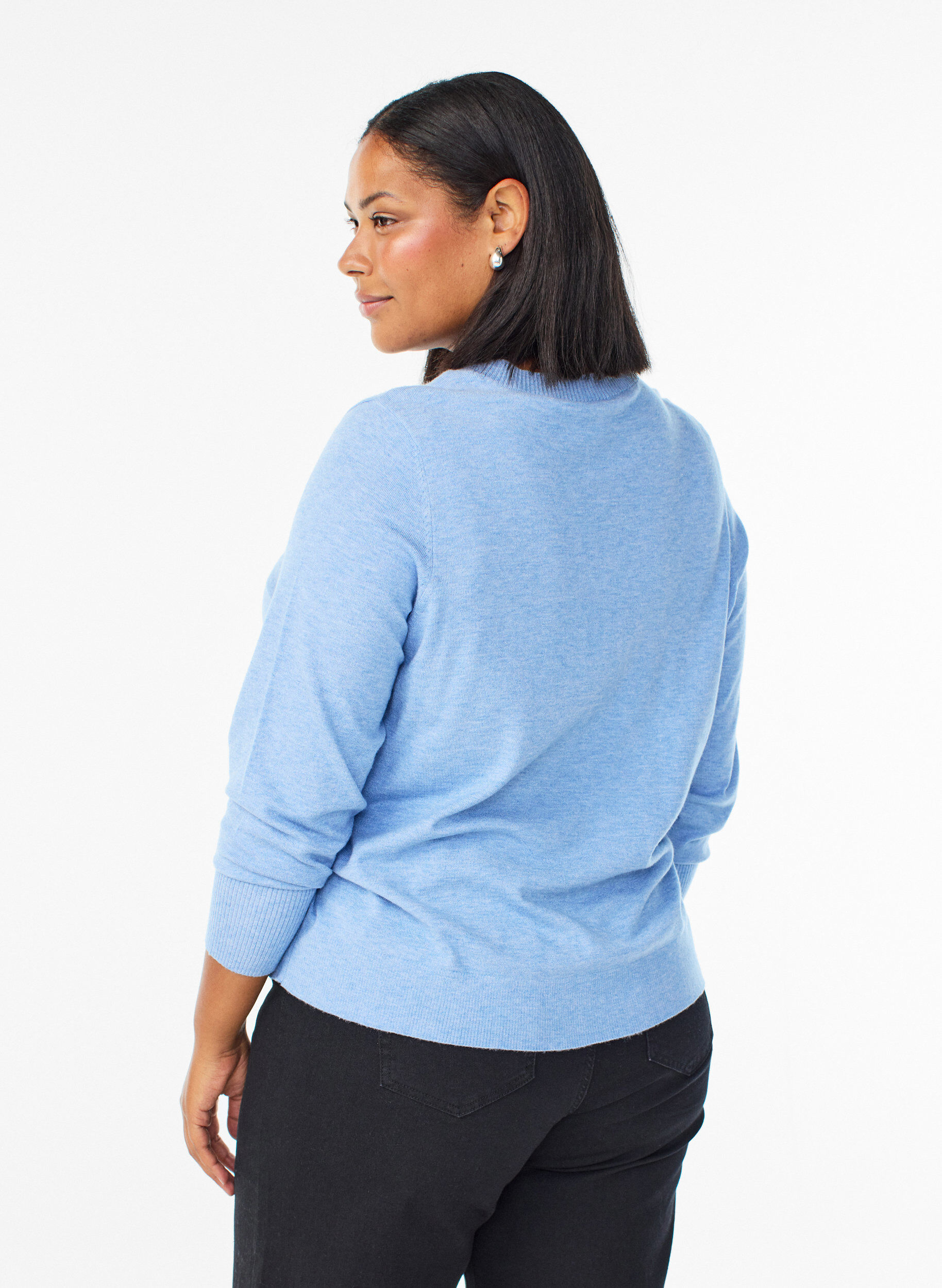 Zizzi FLASH - Gebreide blouse met ronde hals, Blauw, Model image number 2